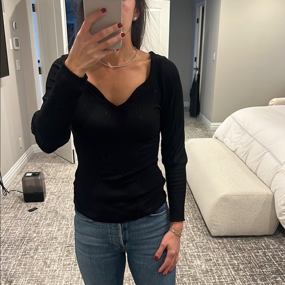 LNA Black Ribbed Long Sleeve Top - Picture 1 of 5